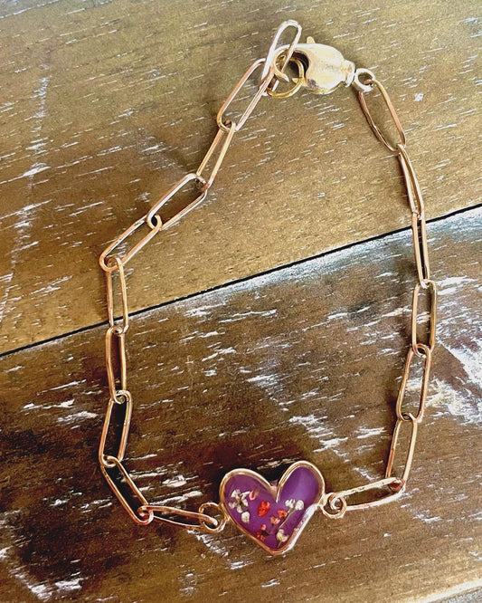 Bracelet- Pressed flower charm and paperclip chain